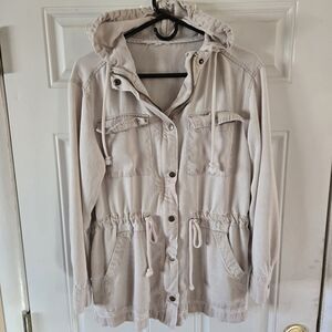 Jane + Delancey Lyocell Utility Jacket Women S Beige Hooded Drawstring Waist Y2K